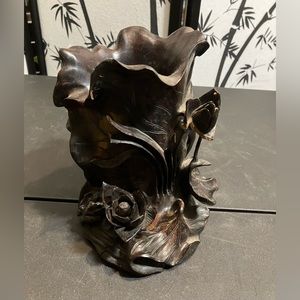 8" Tall Handcraft Brush Pot red sandalwood Lotus Carving